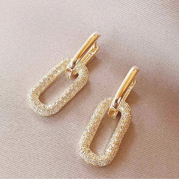 New Gold plated Geometric CZ Earrings push back - Picture 4 of 4